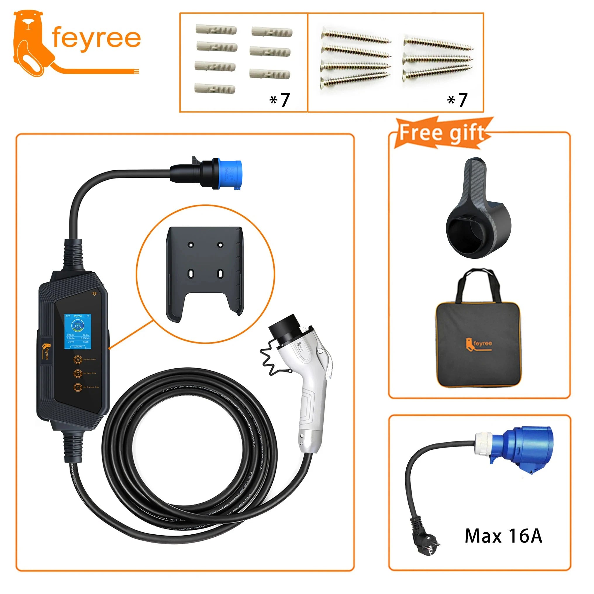 7KW Portable EV Charger - Adjustable Current GBT Electric Vehicle Charger - 34