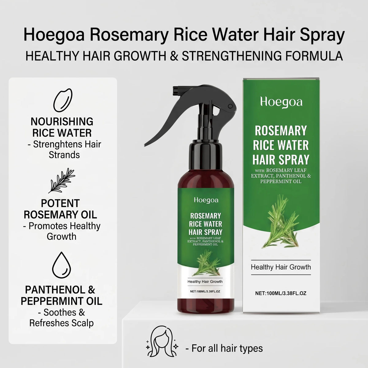 Rosemary Rice Water Hair Growth Spray - Leave-In Conditioner for Damaged Hair