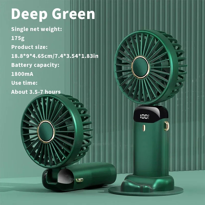 Portable 5-Speed Handheld & Neck Fan with Phone Stand & LED Display - 58