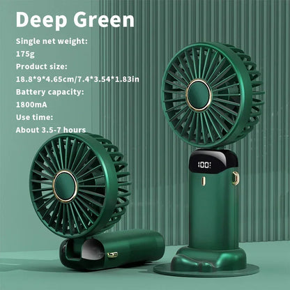 Portable 5-Speed Handheld & Neck Fan with Phone Stand & LED Display