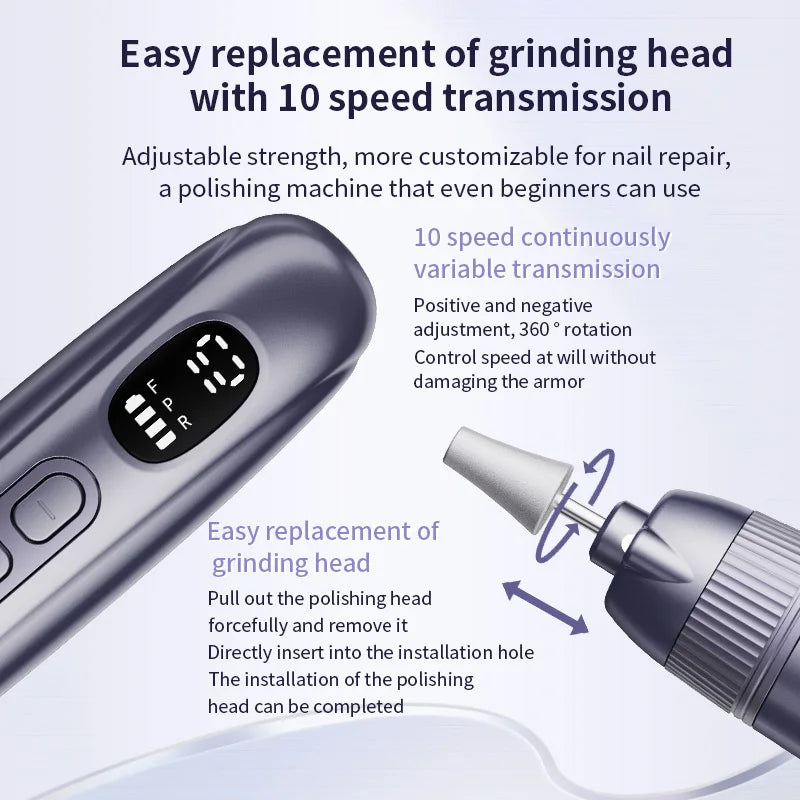 Professional Electric Nail Drill Set - Cordless Manicure & Pedicure File - 5
