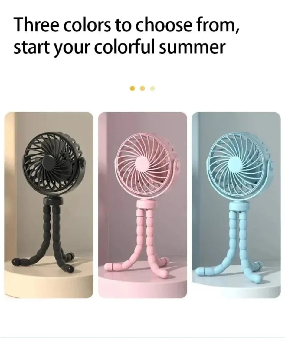 Portable Octopus Baby Stroller Fan - Flexible Tripod USB Rechargeable Fan - 7