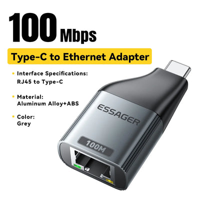 USB-C to Gigabit Ethernet Adapter - High-Speed RJ45 Wired Network Converter