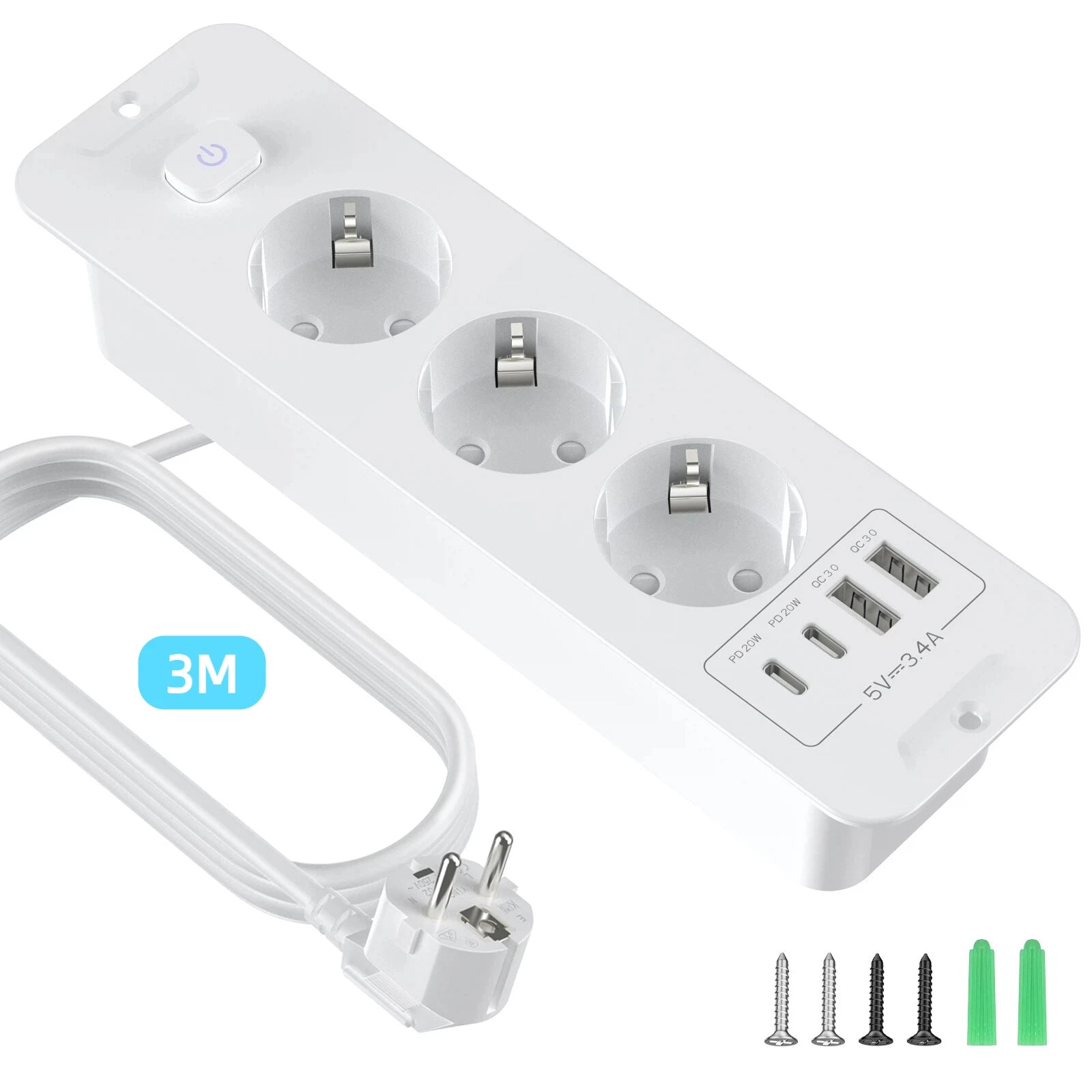 7-in-1 Ultra-Thin Desktop Power Strip with 20W USB-C Fast Charging - 20