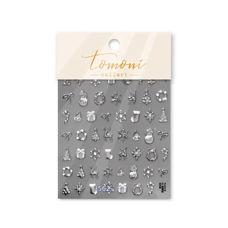 3D Christmas Nail Art Stickers - Festive Snowman & Snowflake Manicure Decals - 66