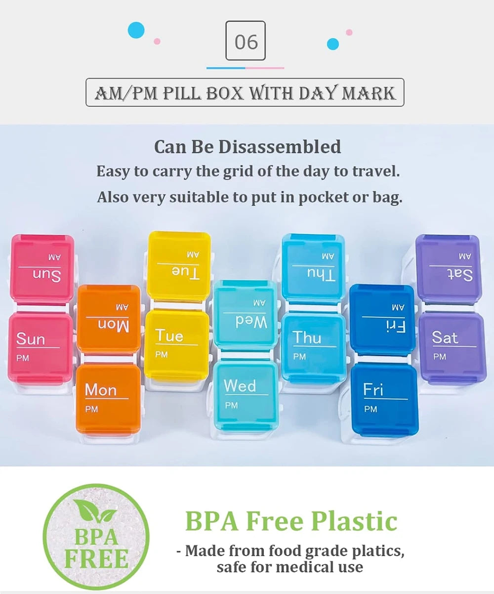 7-Day Weekly Pill Organizer with Electronic Alarm Reminder - 14
