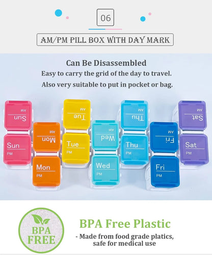 7-Day Weekly Pill Organizer with Electronic Alarm Reminder