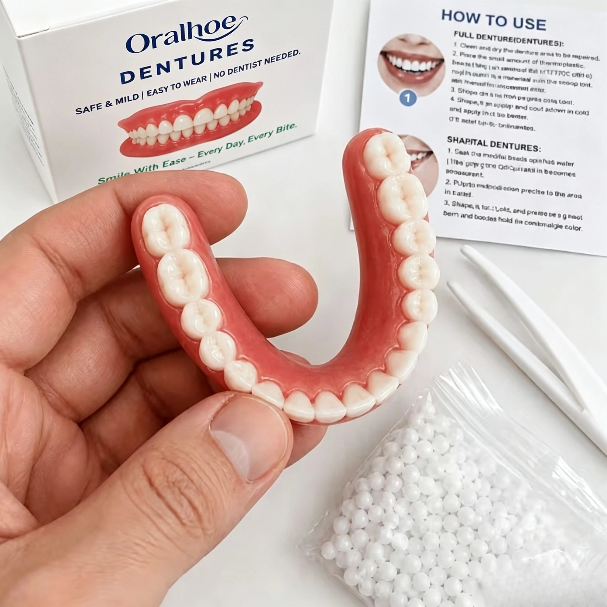 Adjustable Cosmetic Dentures Set - Natural Looking Fake Teeth for Instant Smile - 1