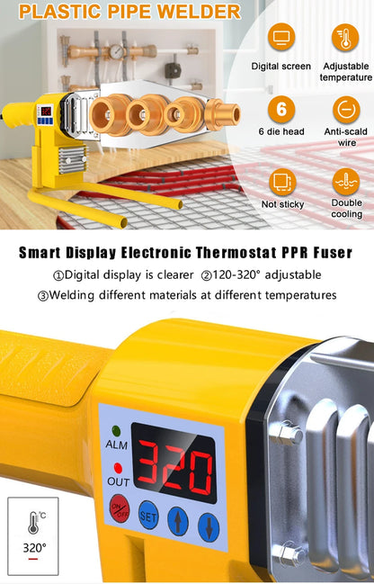 1000W/800W Plastic Pipe Welding Machine - 220V PPR PE PB Pipe Hot Melt Welder Kit