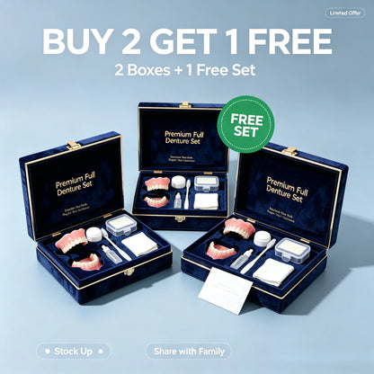 Full Mouth Denture Set with Premium Storage Case and Dental Cleaning Tools