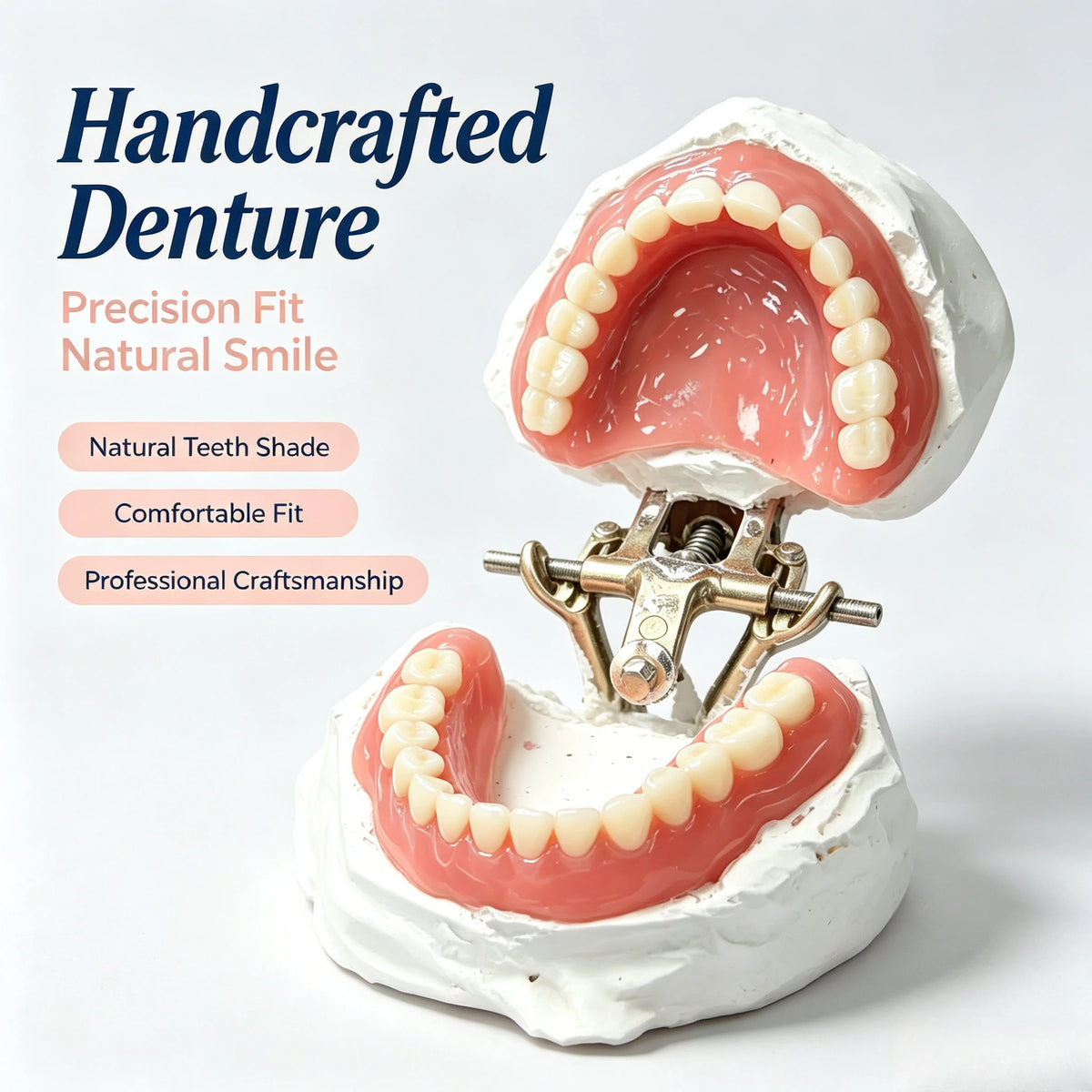 Natural Feel Silicone Denture Set - Comfortable Fit Upper & Lower False Teeth