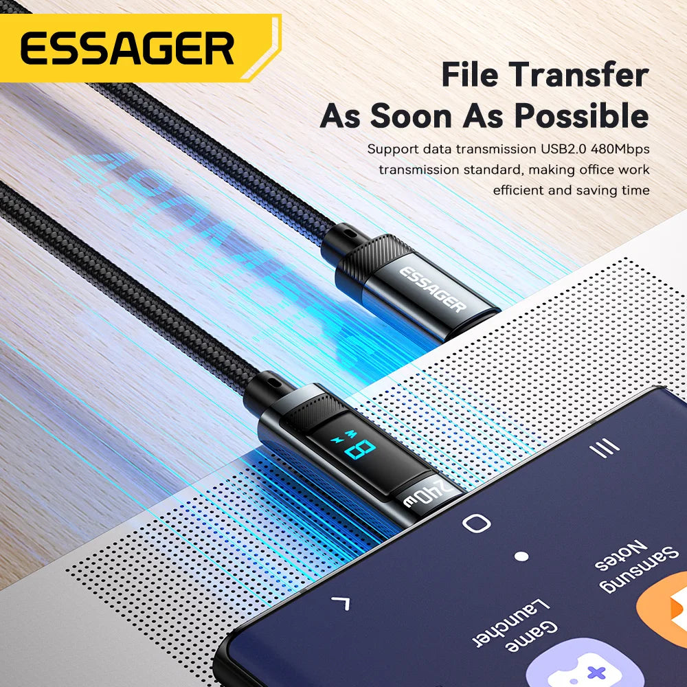Essager 240W USB-C to USB-C Fast Charging Cable with LED Power Display - 4