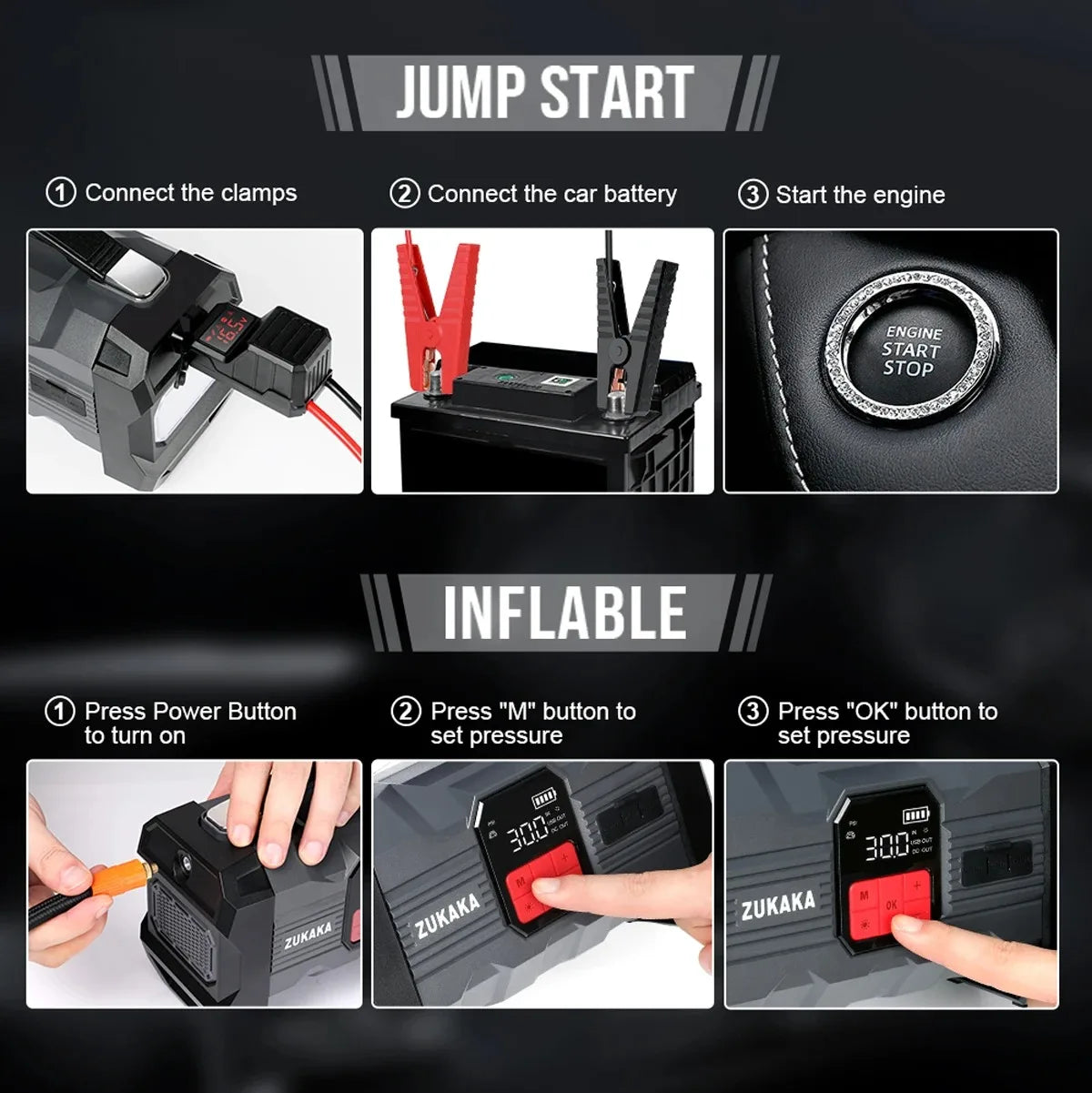 26800mAh Portable Car Jump Starter with 150PSI Air Compressor & Power Bank
