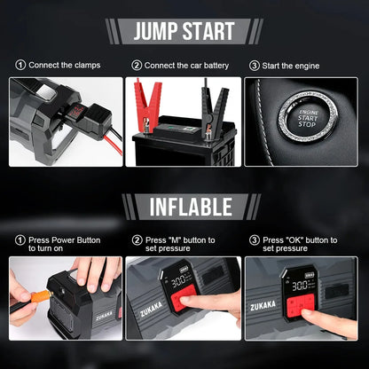26800mAh Portable Car Jump Starter with 150PSI Air Compressor & Power Bank