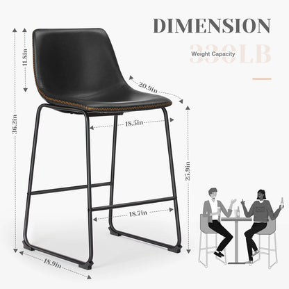 Modern Faux Leather Bar Stools - Set of 2 Counter Height Kitchen Chairs
