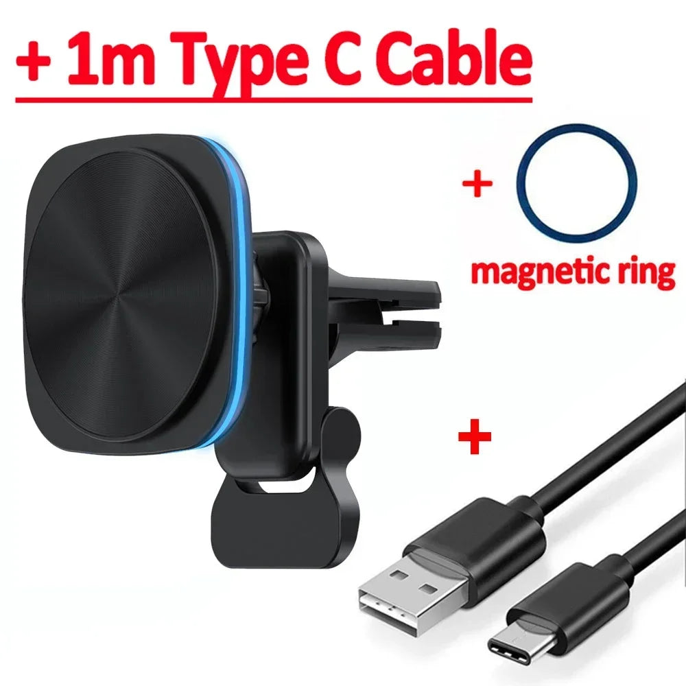 Magnetic Wireless Car Charger & Phone Mount - 15W Fast Charging Station