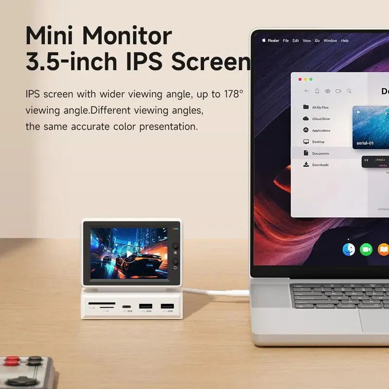 3.5" IPS Mini PC Data Monitor & USB-C Docking Station for Laptop
