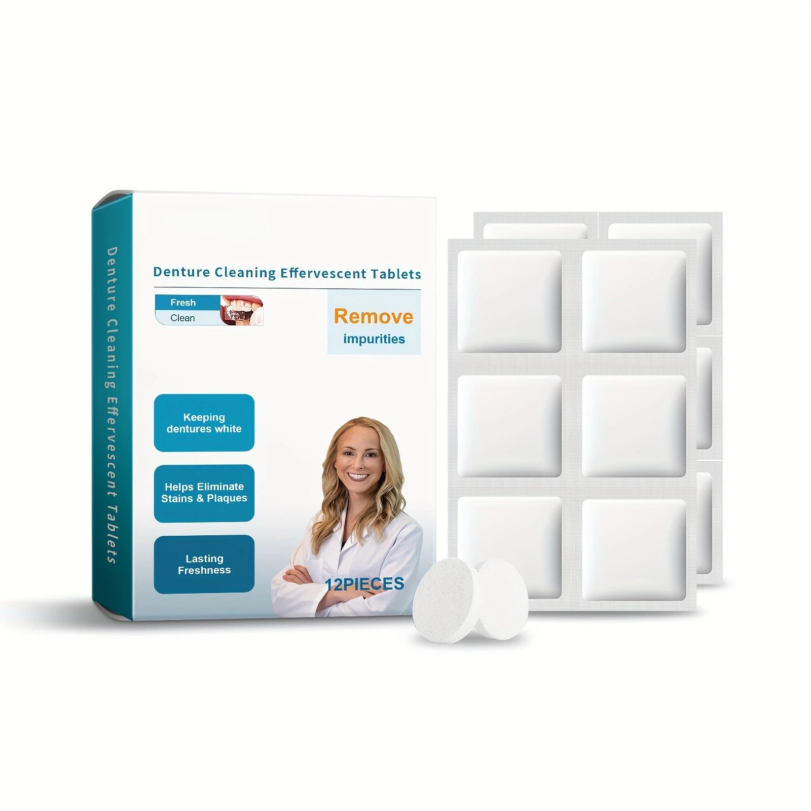 Effervescent Denture Cleaning Tablets for Deep Stain & Odor Removal - 6