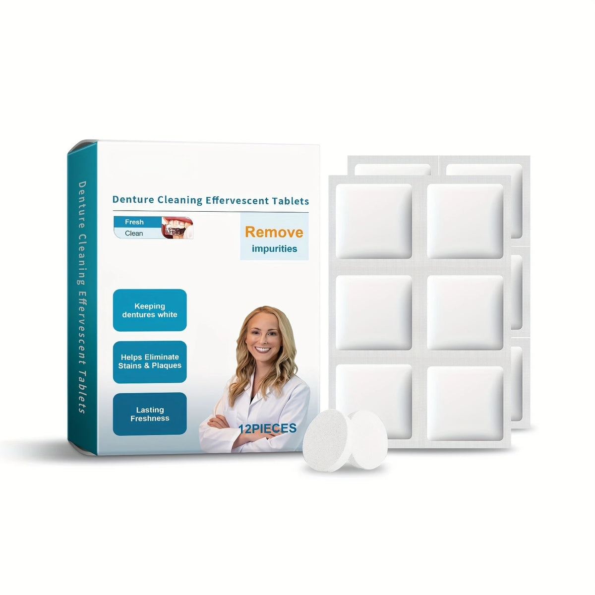 Effervescent Denture Cleaning Tablets for Deep Stain & Odor Removal
