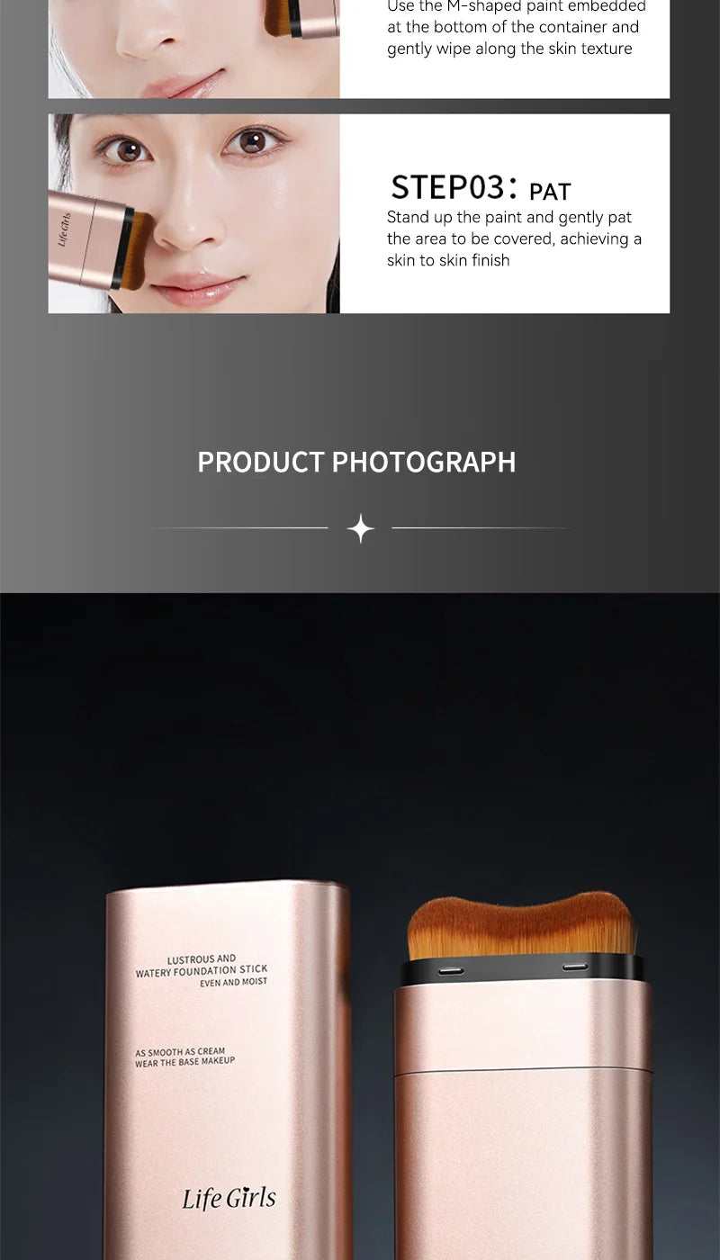 Double-Ended Hydrating Foundation Stick with Built-in Brush - Long-Lasting - 16