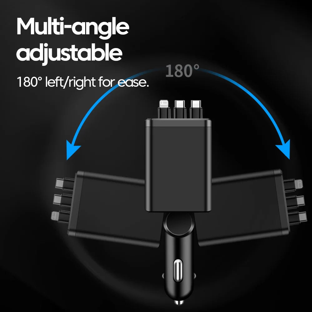 7-in-1 Retractable Fast Car Charger with Digital Display - 120W PD Adapter - 4