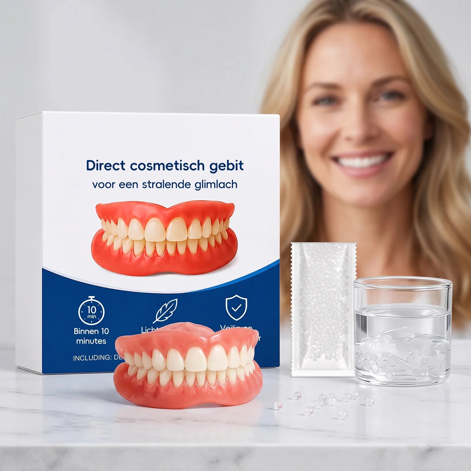 Comfort Fit Cosmetic Smile Veneers - Upper & Lower Realistic Dental Teeth Set - 6