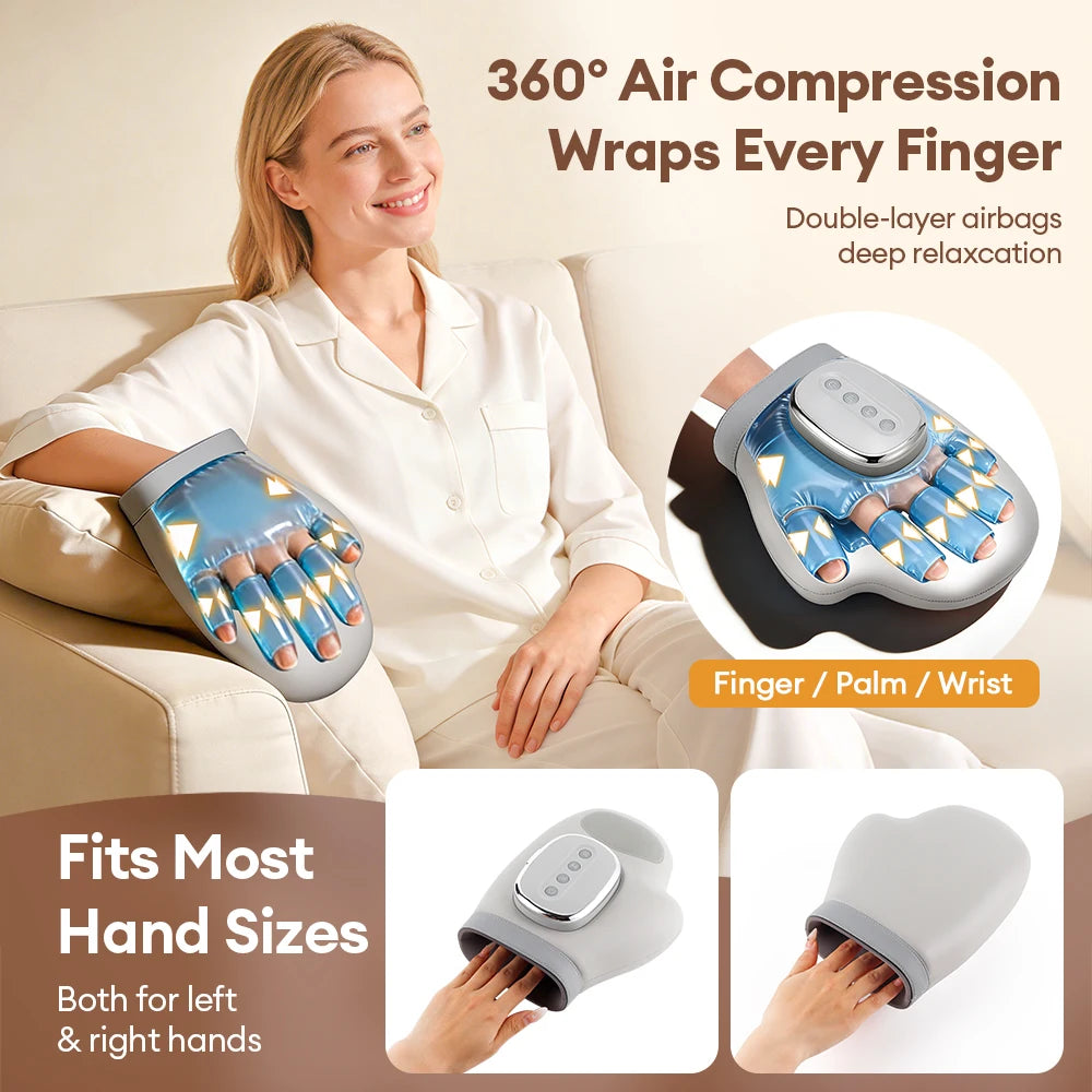 Electric Hand Massager with Heat & Air Compression - Cordless Finger Relief - 3