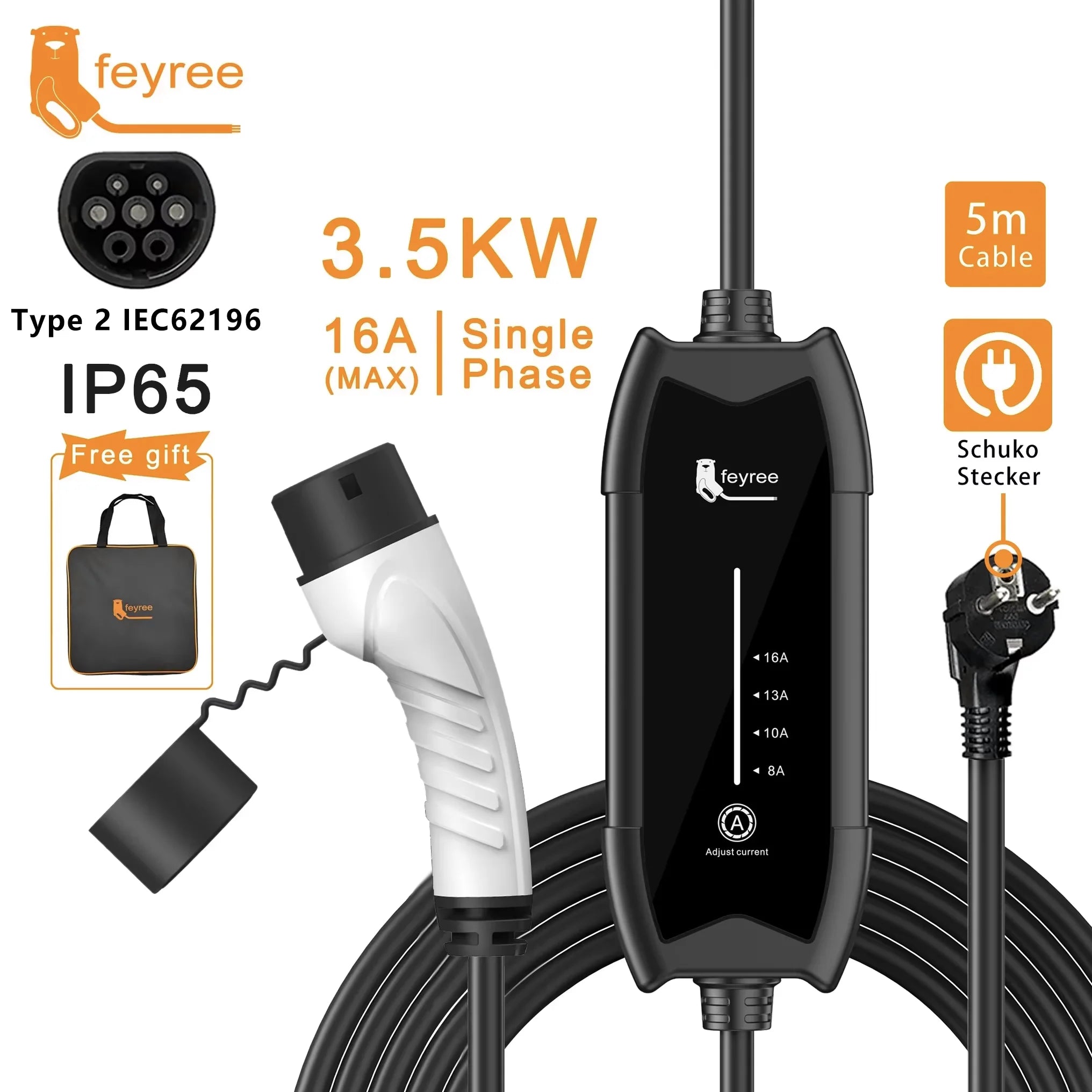 Portable 3.5KW EV Charger - Adjustable 16A Level 2 Charging Station - 2