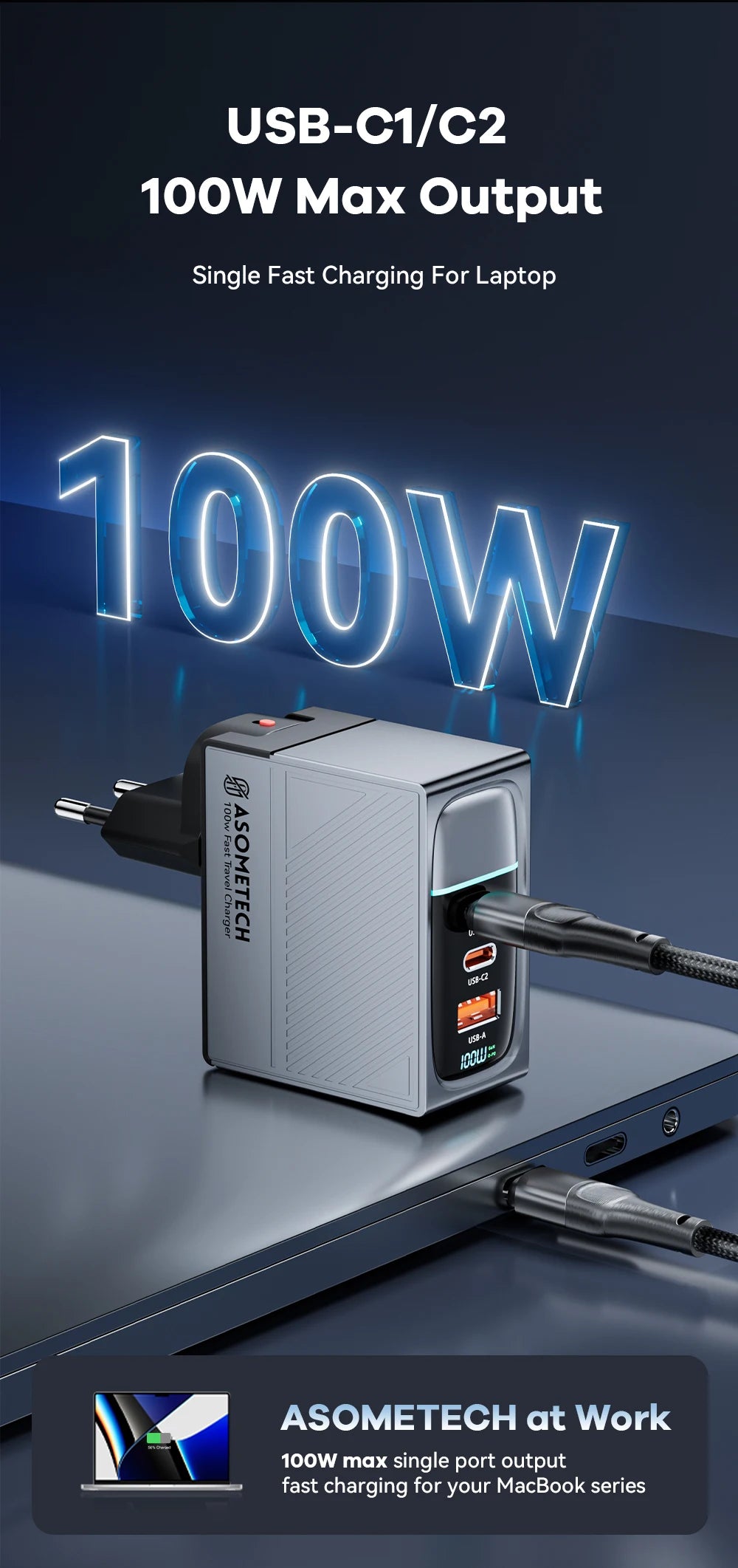 100W GaN USB-C Fast Charger - Multi-Port PD Quick Charging Adapter
