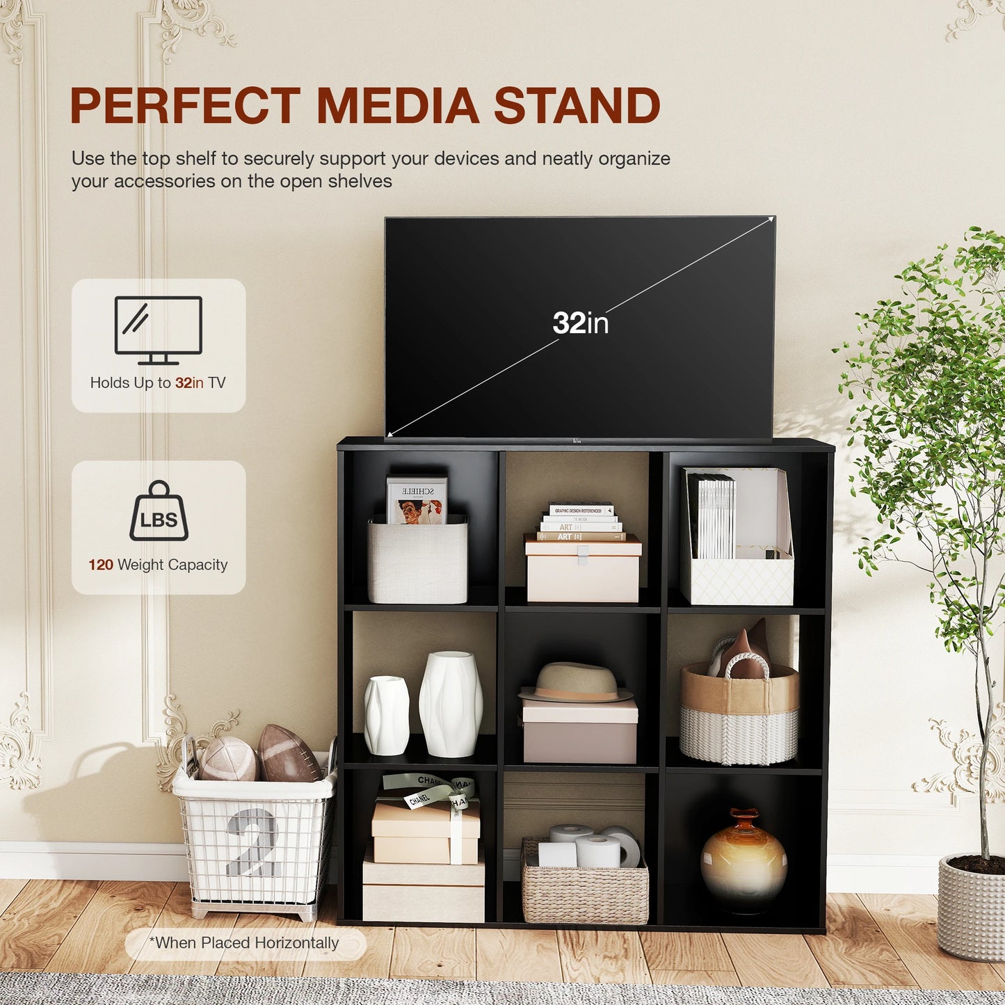 9-Cube Wooden Storage Organizer - Modern Open Bookshelf & Display Unit