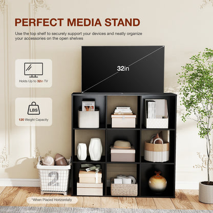 9-Cube Wooden Storage Organizer - Modern Open Bookshelf & Display Unit