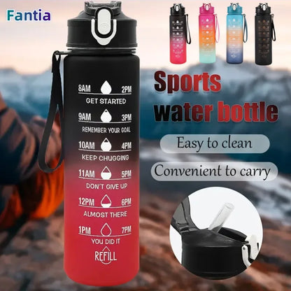 Motivational 750ml Sports Water Bottle with Time Marker & Leak-Proof Straw