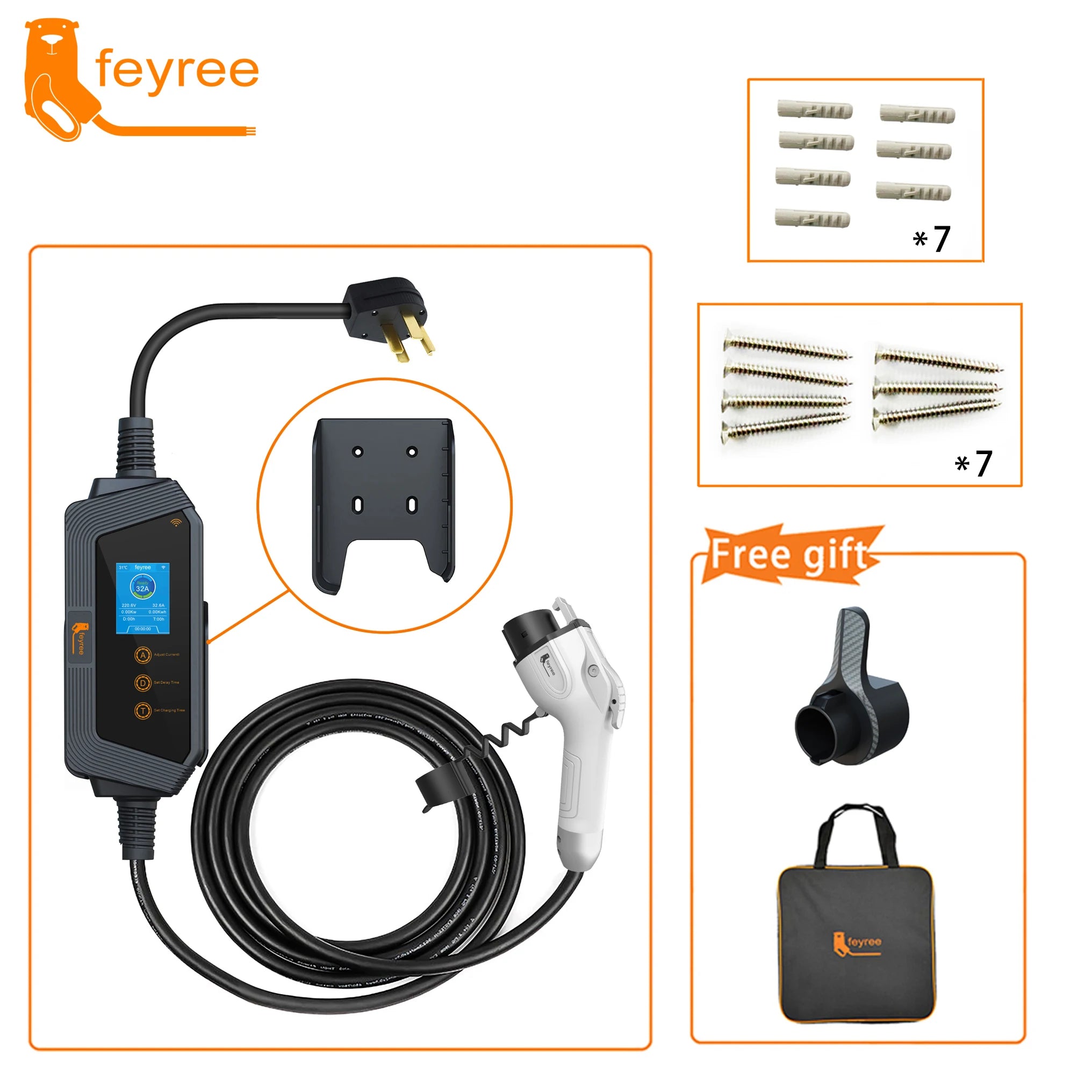 7KW Portable EV Charger Type 1 - Smart App & WiFi Control - 30