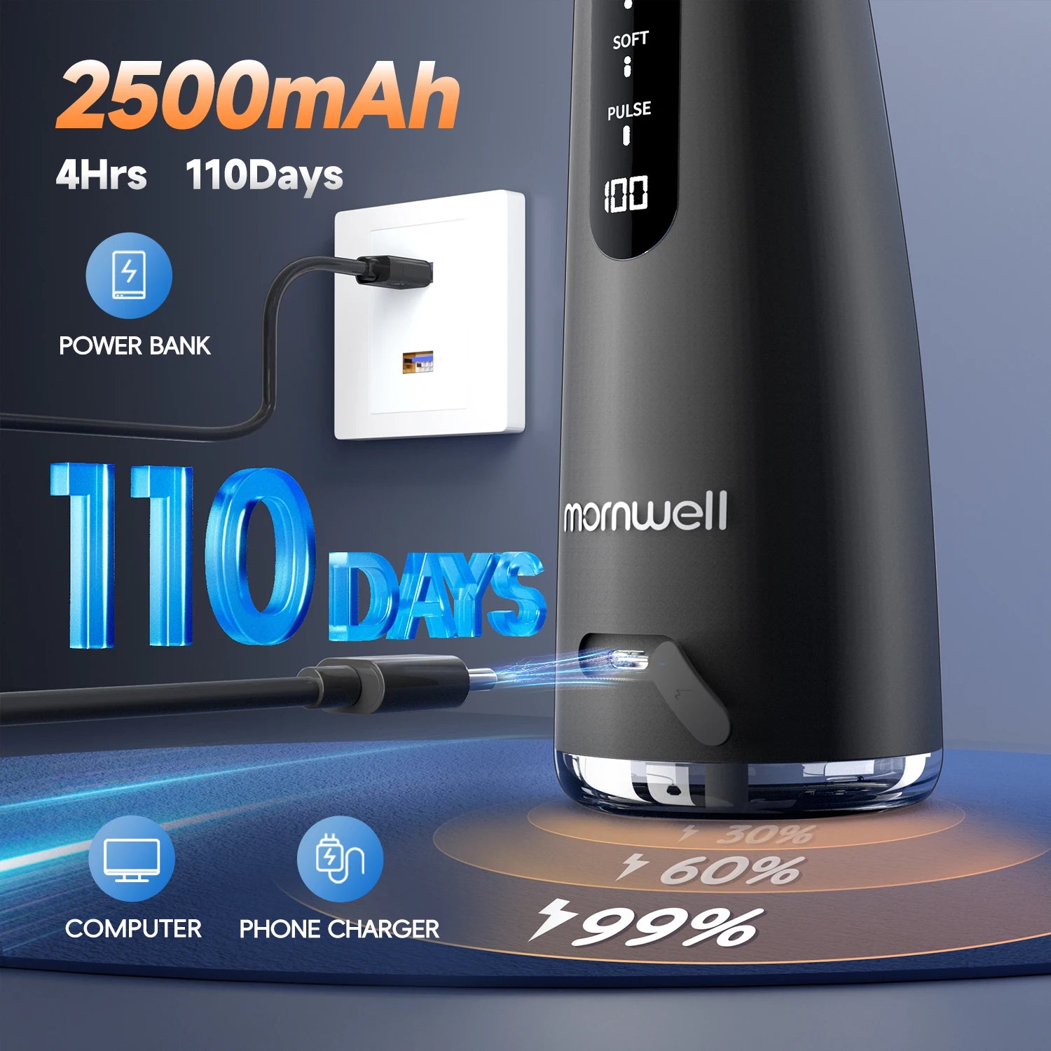 Portable Cordless Water Flosser - Rechargeable Oral Irrigator for Teeth Cleaning - 5