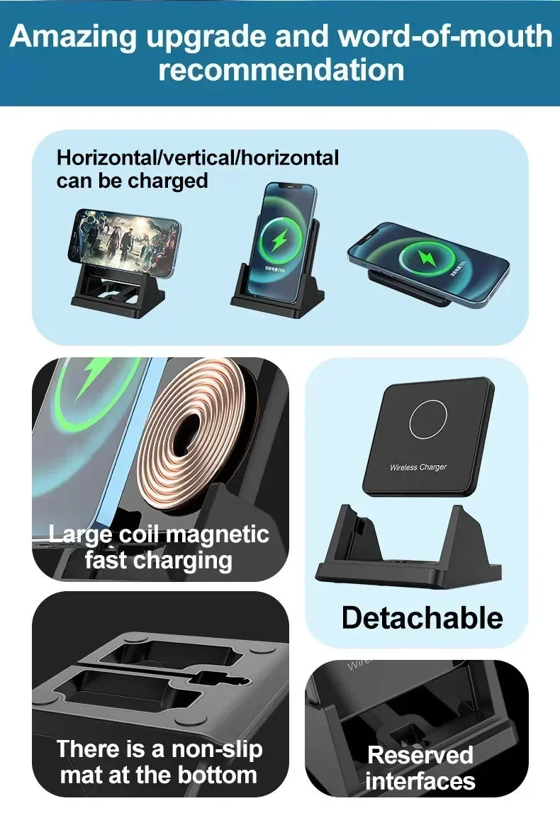15W Fast Wireless Charging Stand - Vertical & Horizontal Phone Charger - 8
