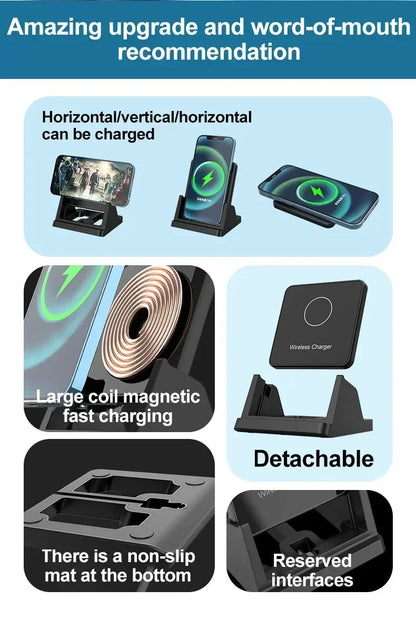 15W Fast Wireless Charging Stand - Vertical & Horizontal Phone Charger