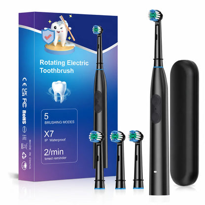 Dual-Button Electric Rotating Toothbrush with 5 Cleaning Modes and Smart Timer