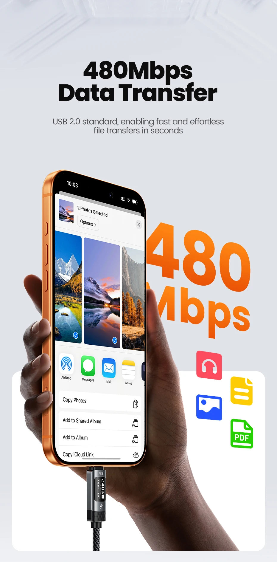 240W USB-C Fast Charging Cable with Real-Time OLED Power Display