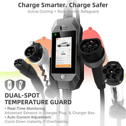 Portable 7kW EV Charger with 4.3" Touchscreen & Smart WiFi App Control