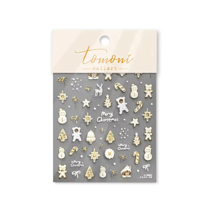 3D Christmas Nail Art Stickers - Festive Snowman & Snowflake Manicure Decals - 41