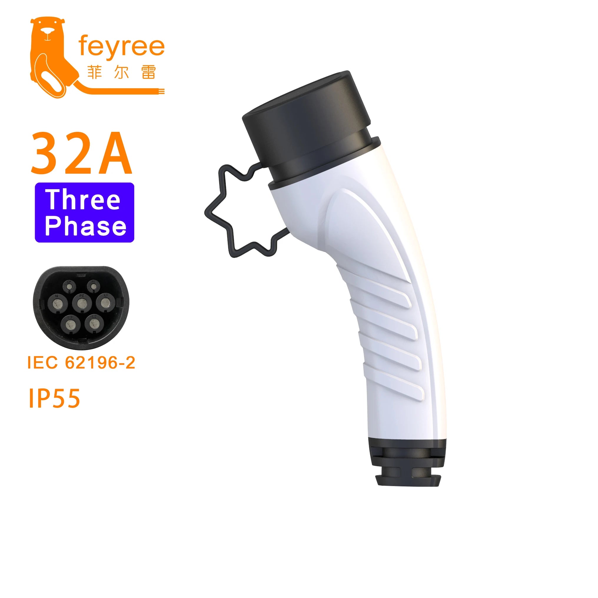Type 2 EV Charging Plug Adapter - 16A/32A Universal Electric Vehicle Charger - 8