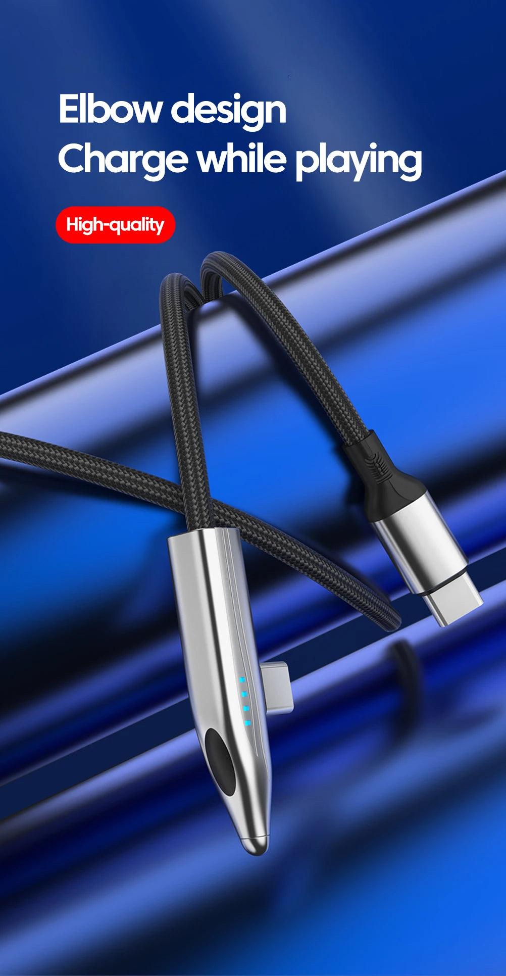 240W USB-C to USB-C Fast Charging Cable - 90 Degree Elbow for Gaming - 11