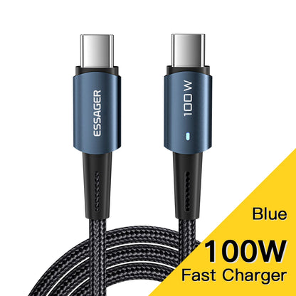 100W USB-C Fast Charging Cable - PD QC 4.0 Data Sync Cord for Laptop & Phone