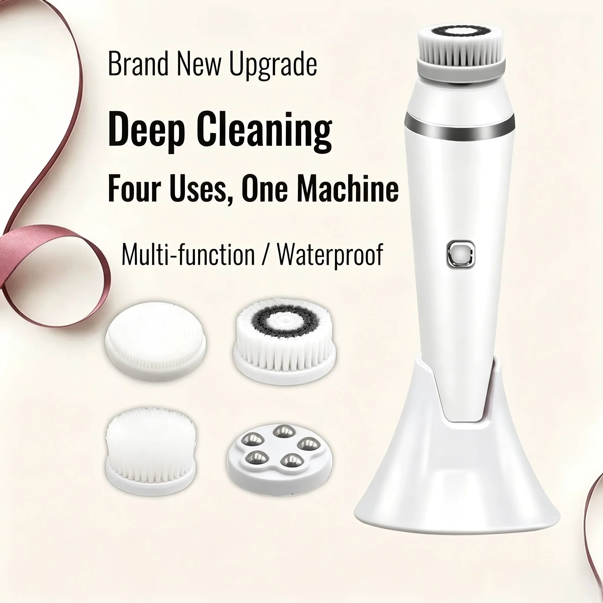 4-in-1 Electric Facial Cleansing Brush - Waterproof Rechargeable Skin Spa Kit - 1