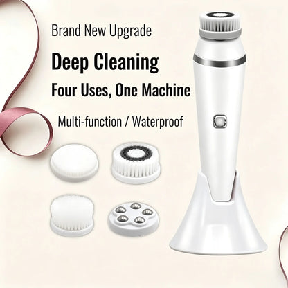 4-in-1 Electric Facial Cleansing Brush - Waterproof Rechargeable Skin Spa Kit