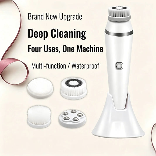 4-in-1 Electric Facial Cleansing Brush - Waterproof Rechargeable Skin Spa Kit