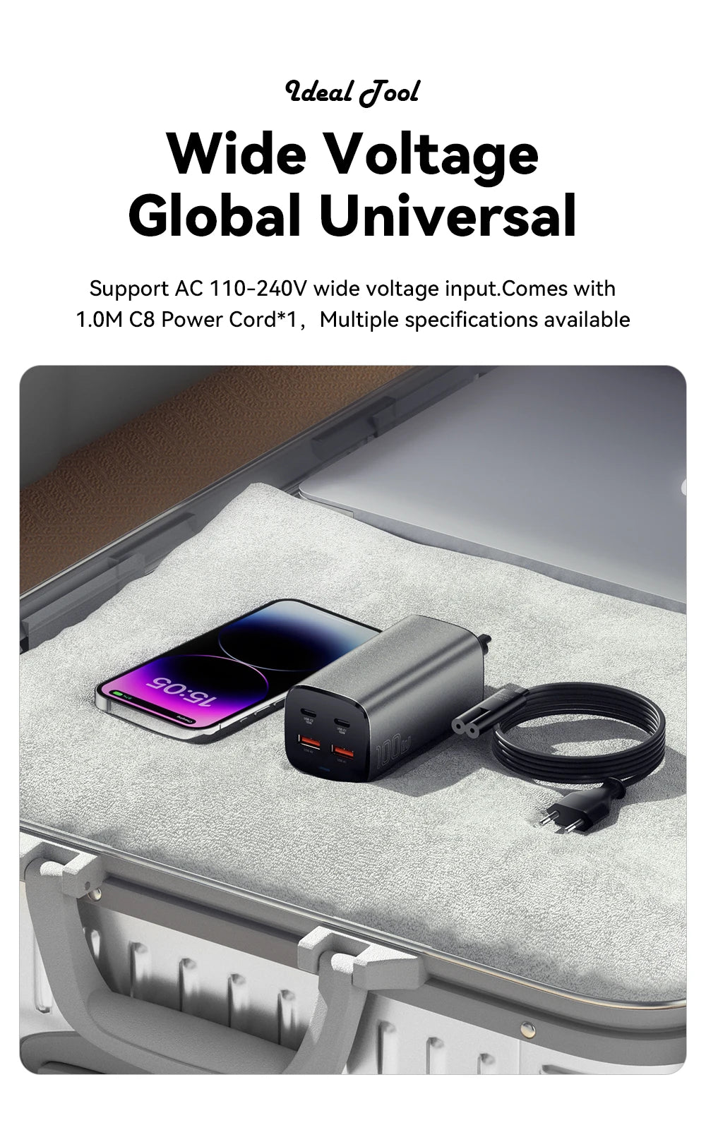 100W GaN Desktop Fast Charger - 4-Port USB-C & USB-A Multi-Device Charging Station - 18
