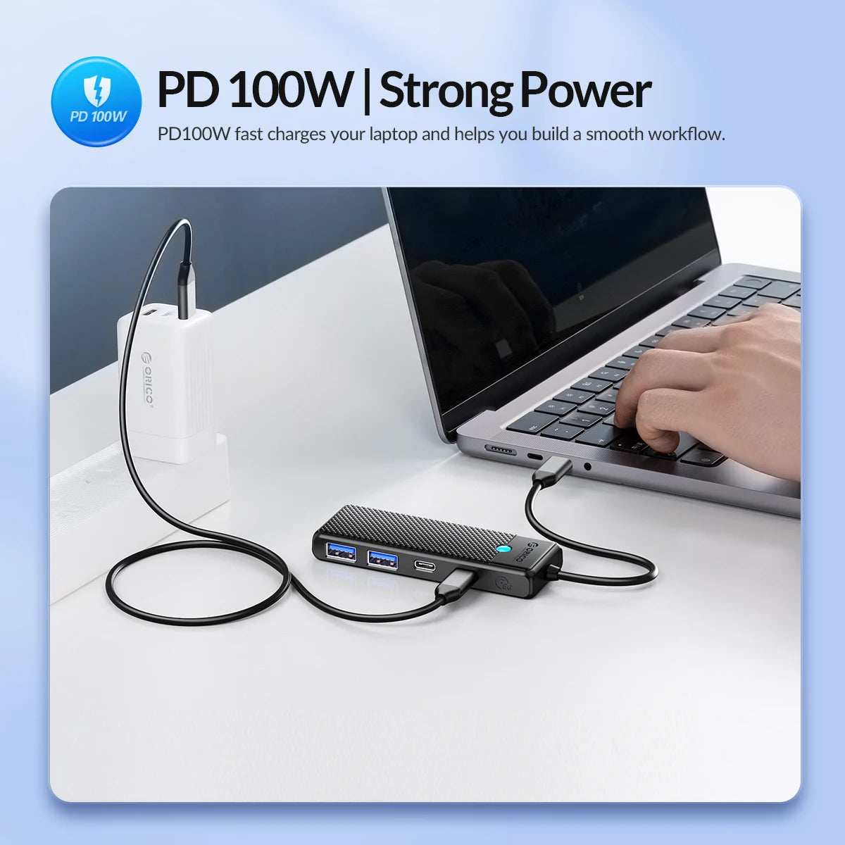 4-in-1 USB-C Hub Adapter with 100W PD Charging & 5Gbps Data Transfer