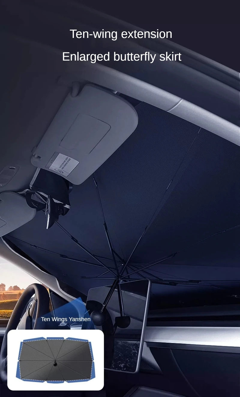 Foldable Car Windshield Sun Shade Umbrella - UV & Heat Block