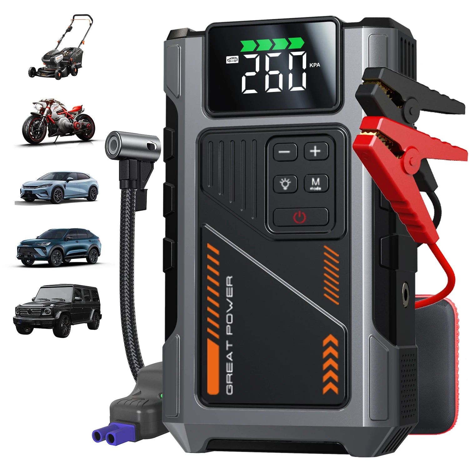 3000A Portable Car Jump Starter with 150PSI Air Compressor & LED Light - 15